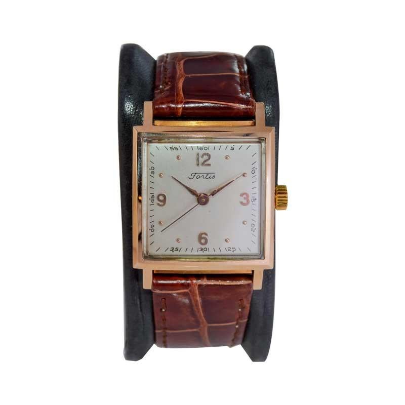 Women's or Men's Fortis 18kT. Rose Gold Art Deco Watch with Original Dial and Hands from 1950's For Sale