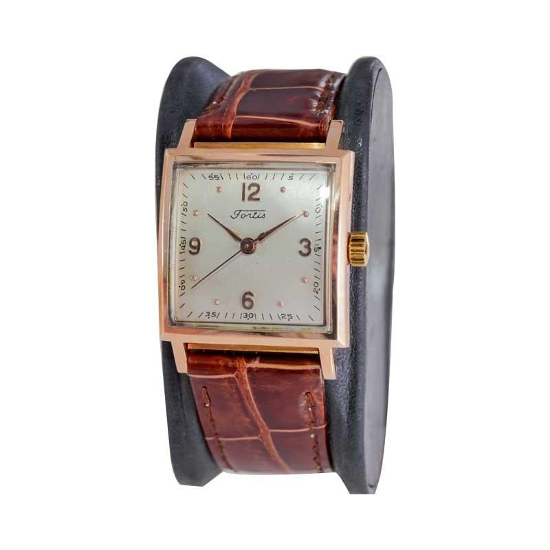 Fortis 18kT. Rose Gold Art Deco Watch with Original Dial and Hands from 1950's For Sale 2