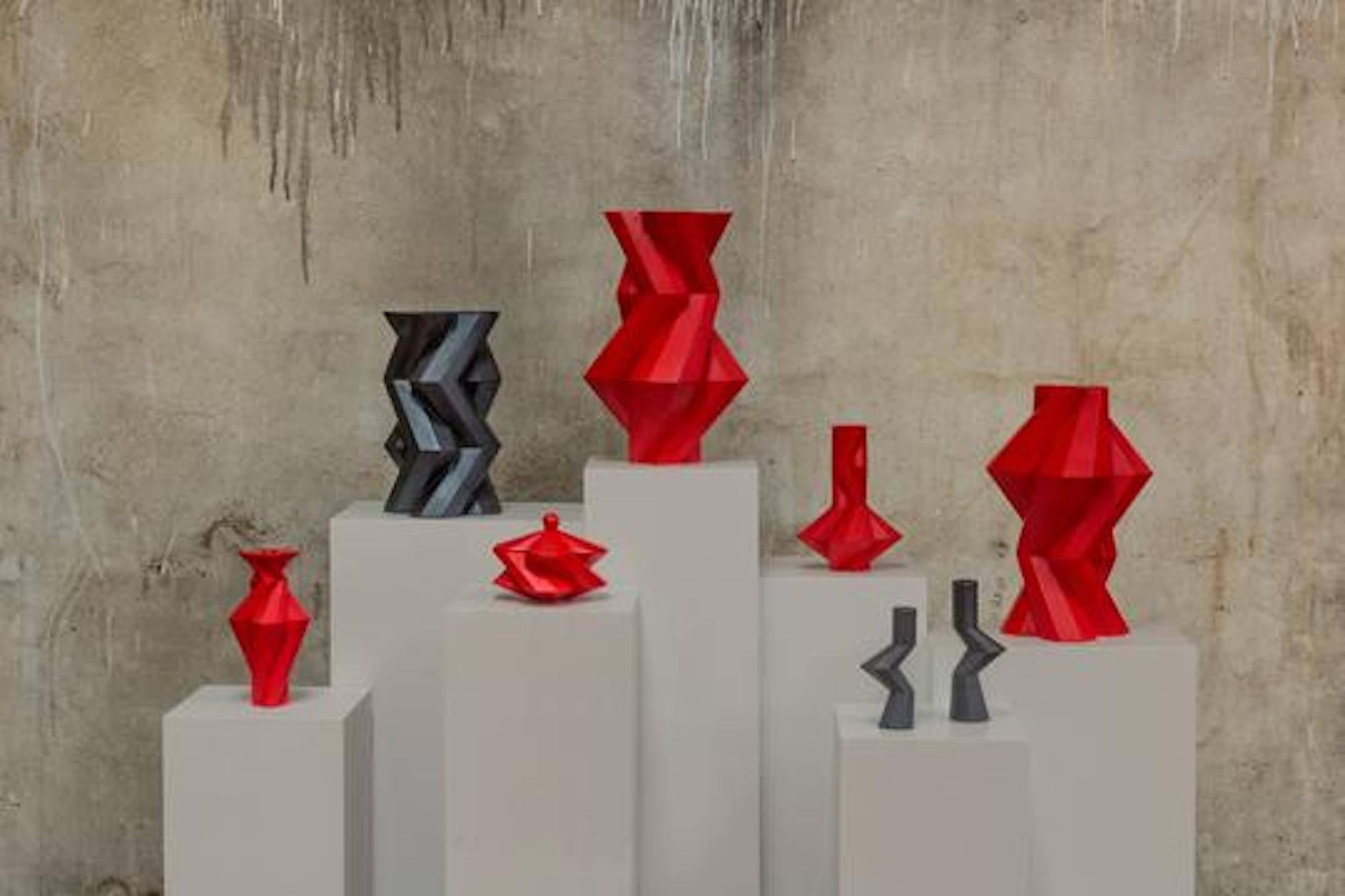 Italian Fortress Column Vase in Red Ceramic by Lara Bohinc