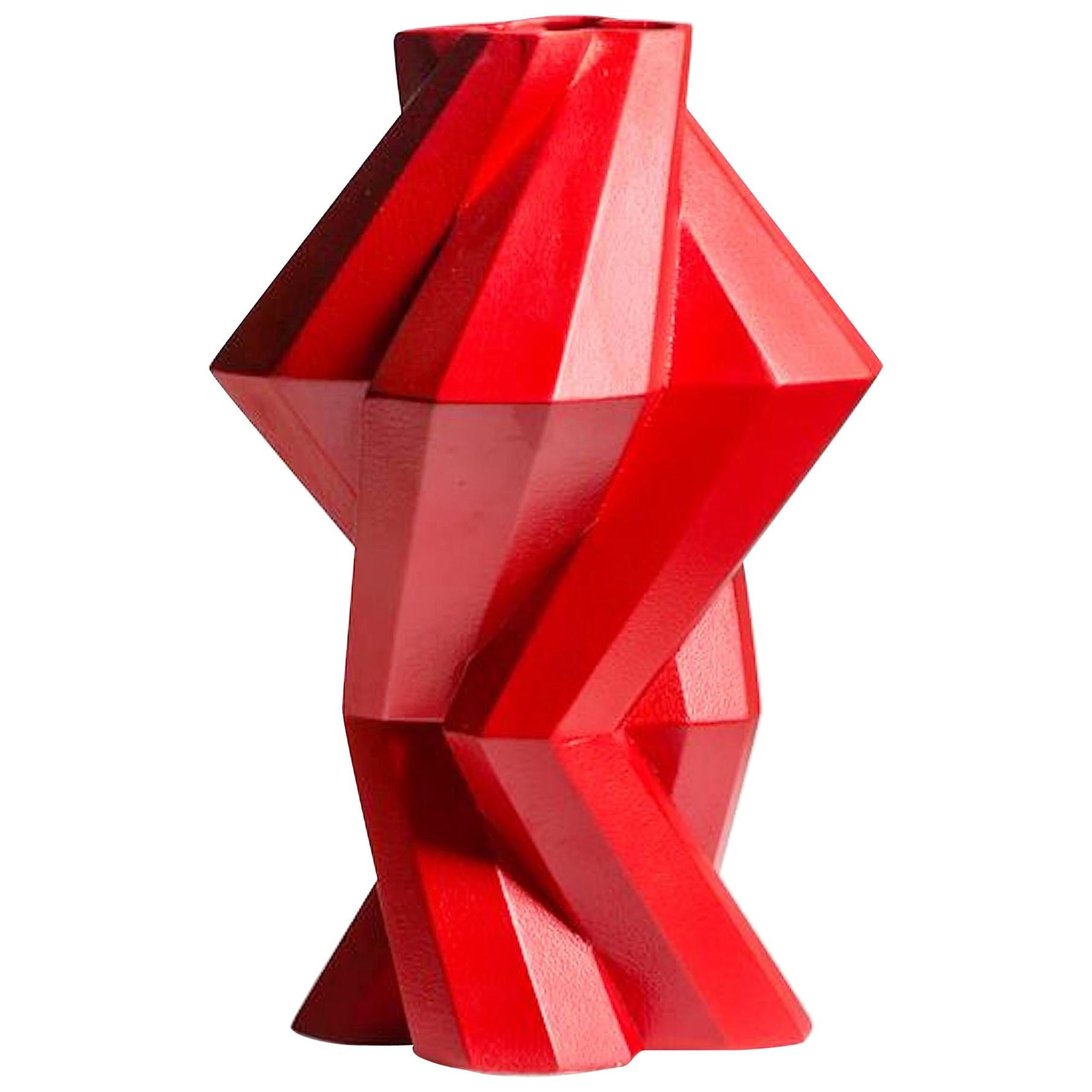 Fortress Column Vase in Red Ceramic by Lara Bohinc