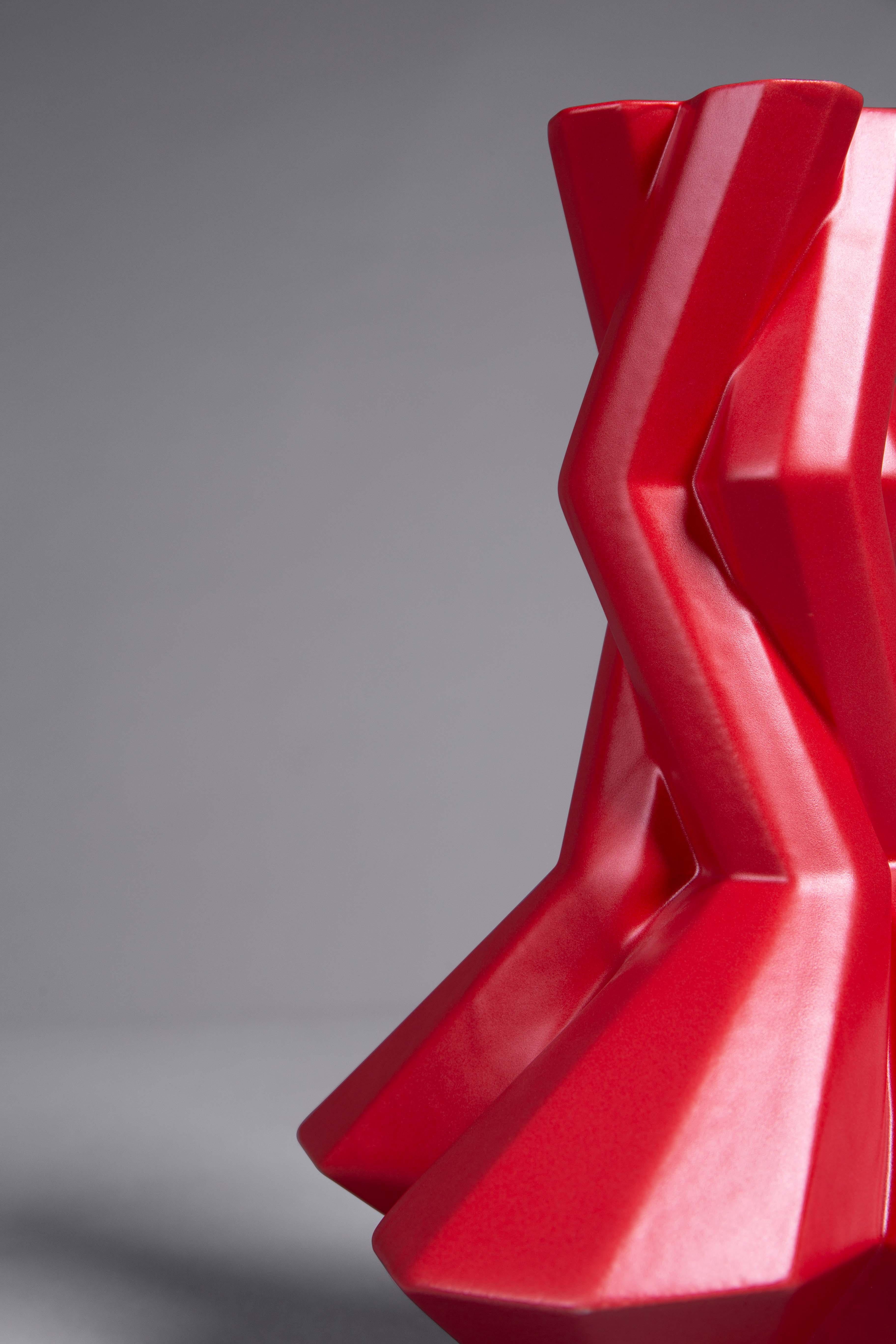 Modern Fortress Cupola Vase Red Ceramic Contemporary Geometric by Lara Bohinc, in Stock