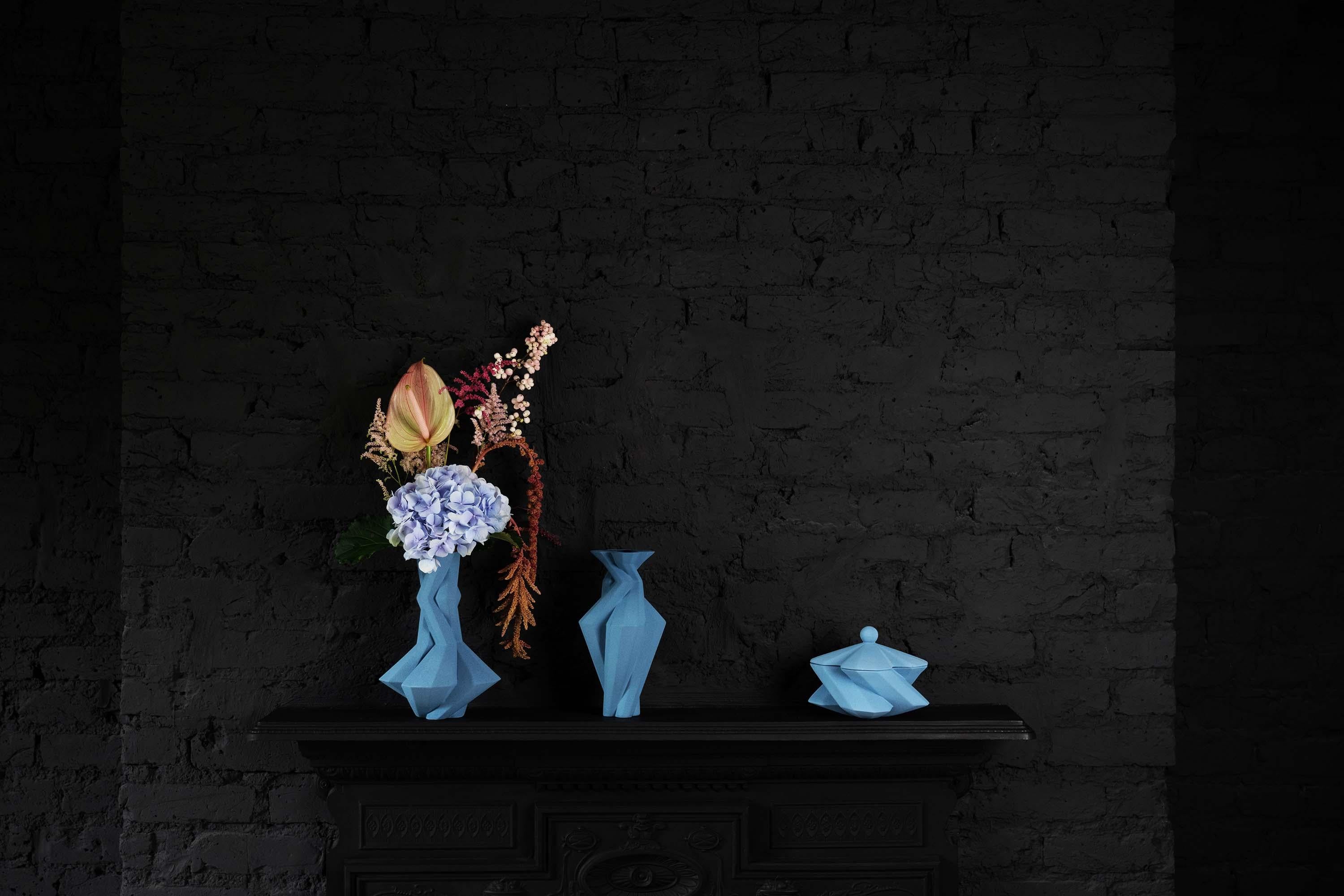 Portuguese Fortress Spire Vase Blue Ceramic Geometric Contemporary by Lara Bohinc, in Stock