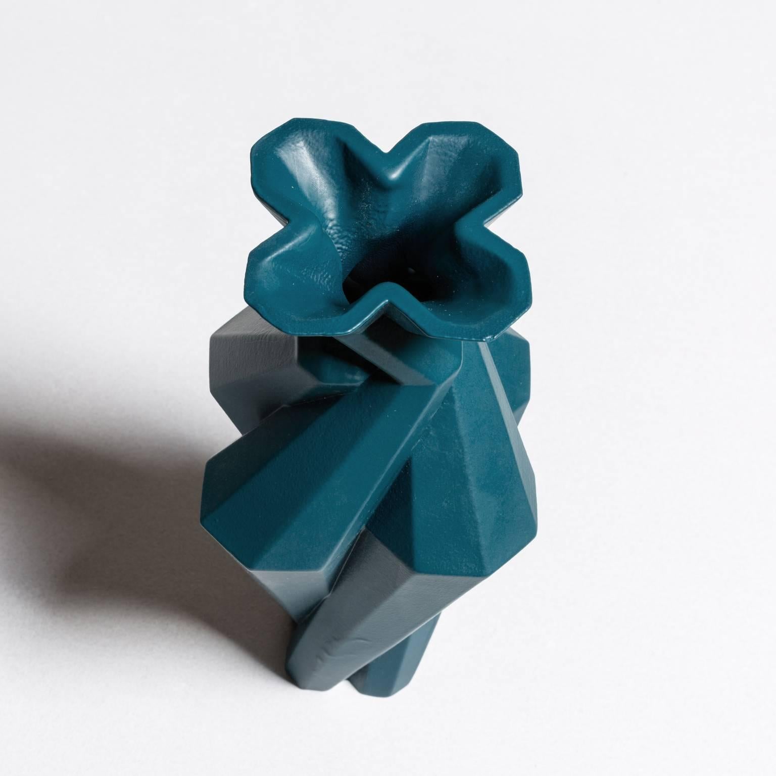 Modern Fortress Spire Vase in Blue Ceramic by Lara Bohinc