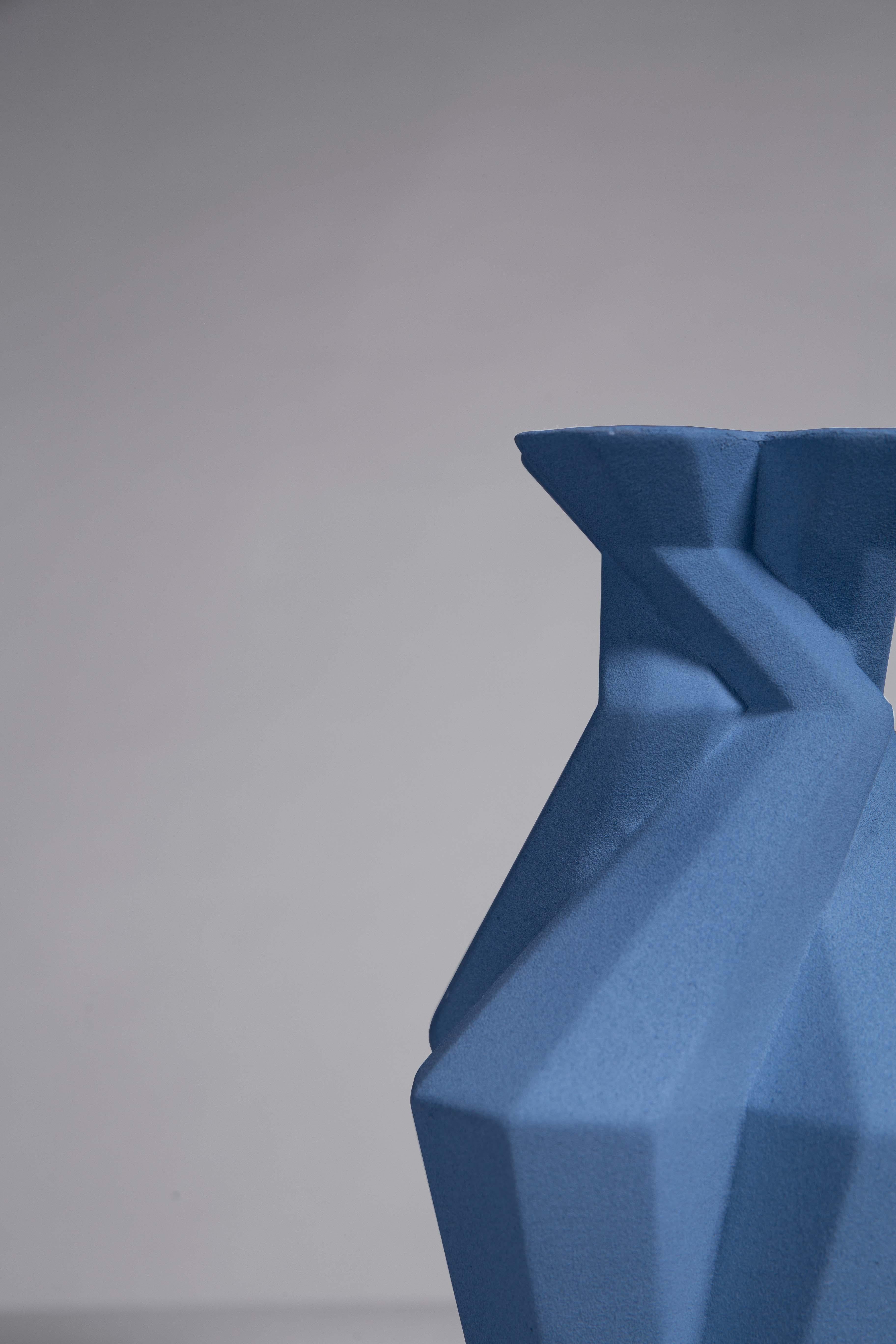 Modern Fortress Spire Vase Blue Ceramic Geometric Contemporary by Lara Bohinc, in Stock