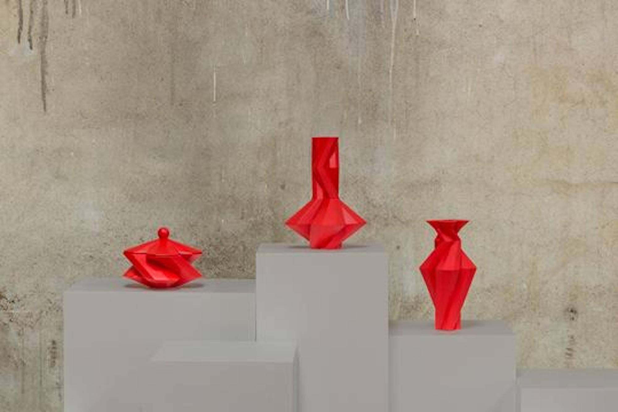 Italian Fortress Spire Vase in Red Ceramic by Lara Bohinc