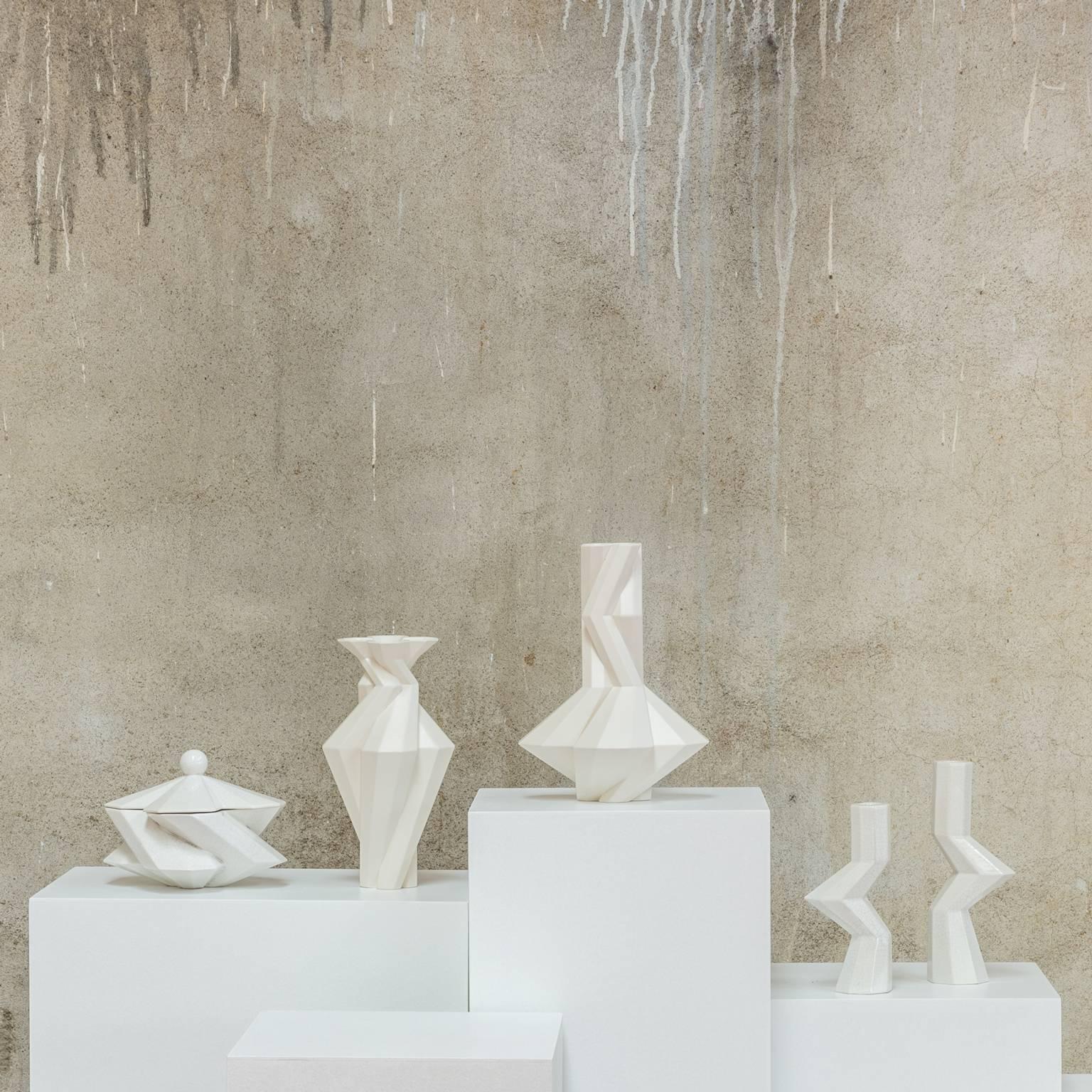 Cast Fortress Spire Vase in White Ceramic by Lara Bohinc, In Stock