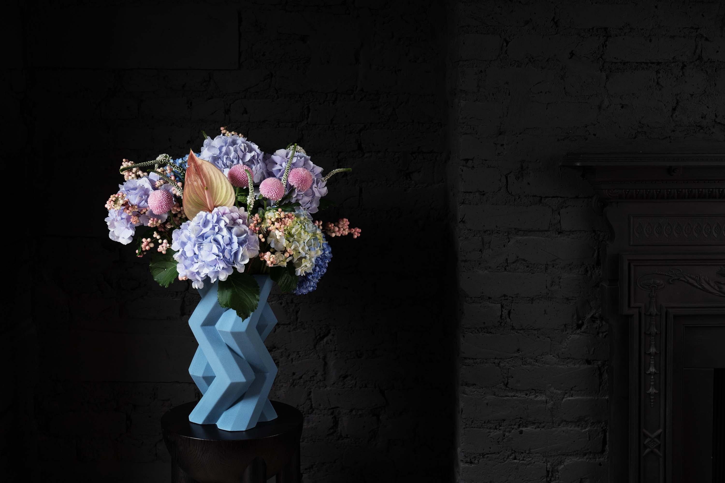 Modern Fortress Tower Vase by Lara Bohinc Blue Ceramic Geometric Contemporary, in Stock