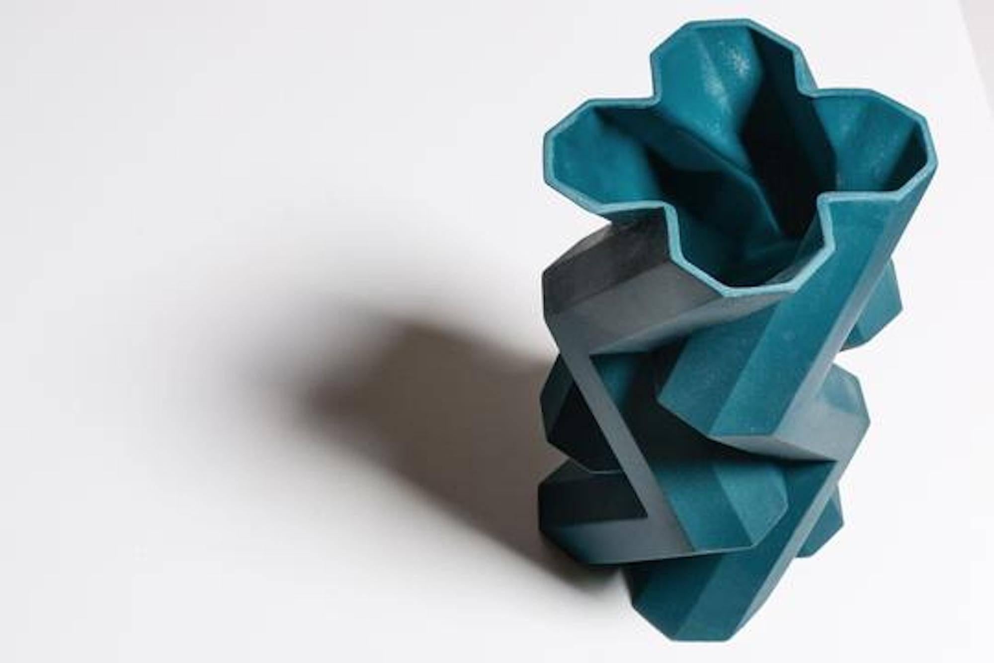 Modern Fortress Tower Vase in Blue by Lara Bohinc