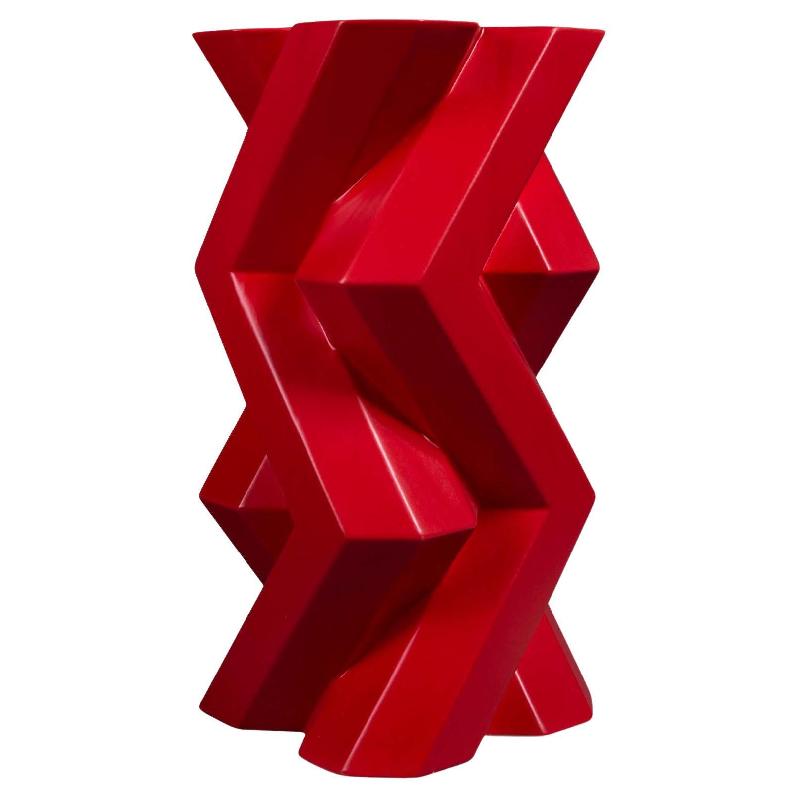 Fortress Tower Vase Red Ceramic by Lara Bohinc Geometric Contemporary, in Stock