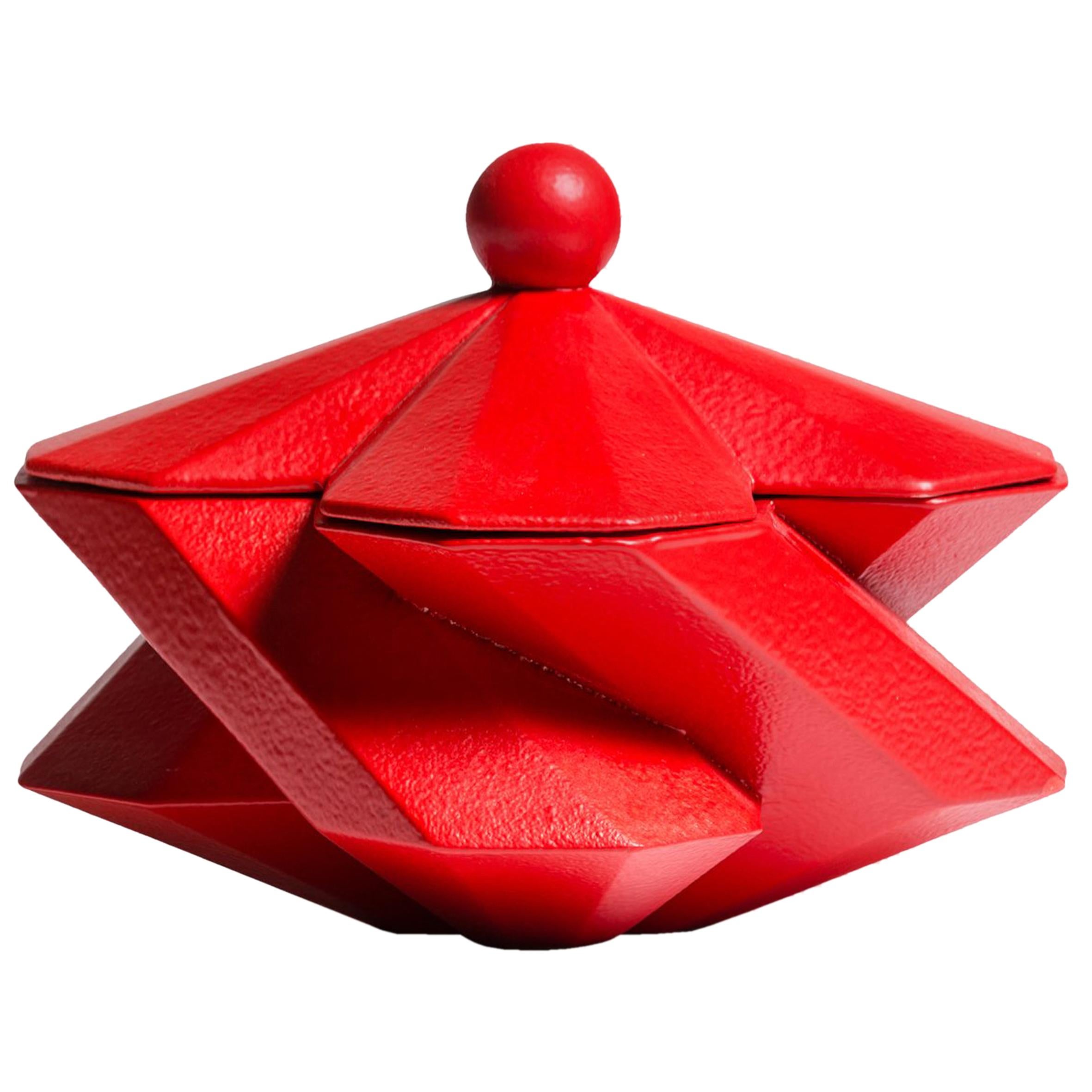 Fortress Treasury Box in Red Ceramic by Lara Bohinc