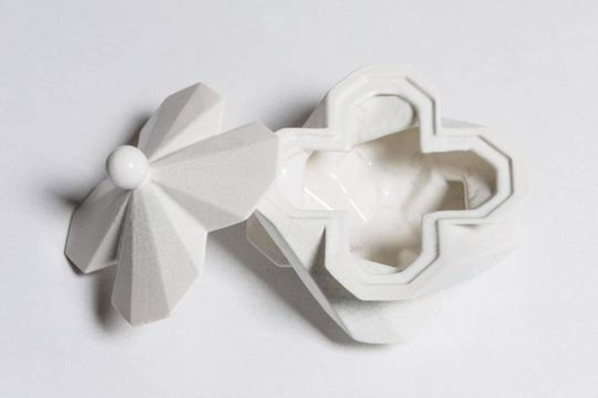 Modern Fortress Treasury Box in White Crackle Ceramic by Lara Bohinc