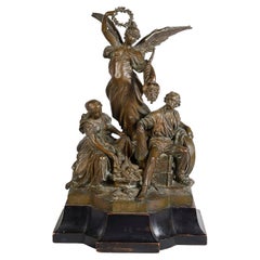 Fortuna Bestowing Gifts to Two Workers by J.Benk bronze group, 1900