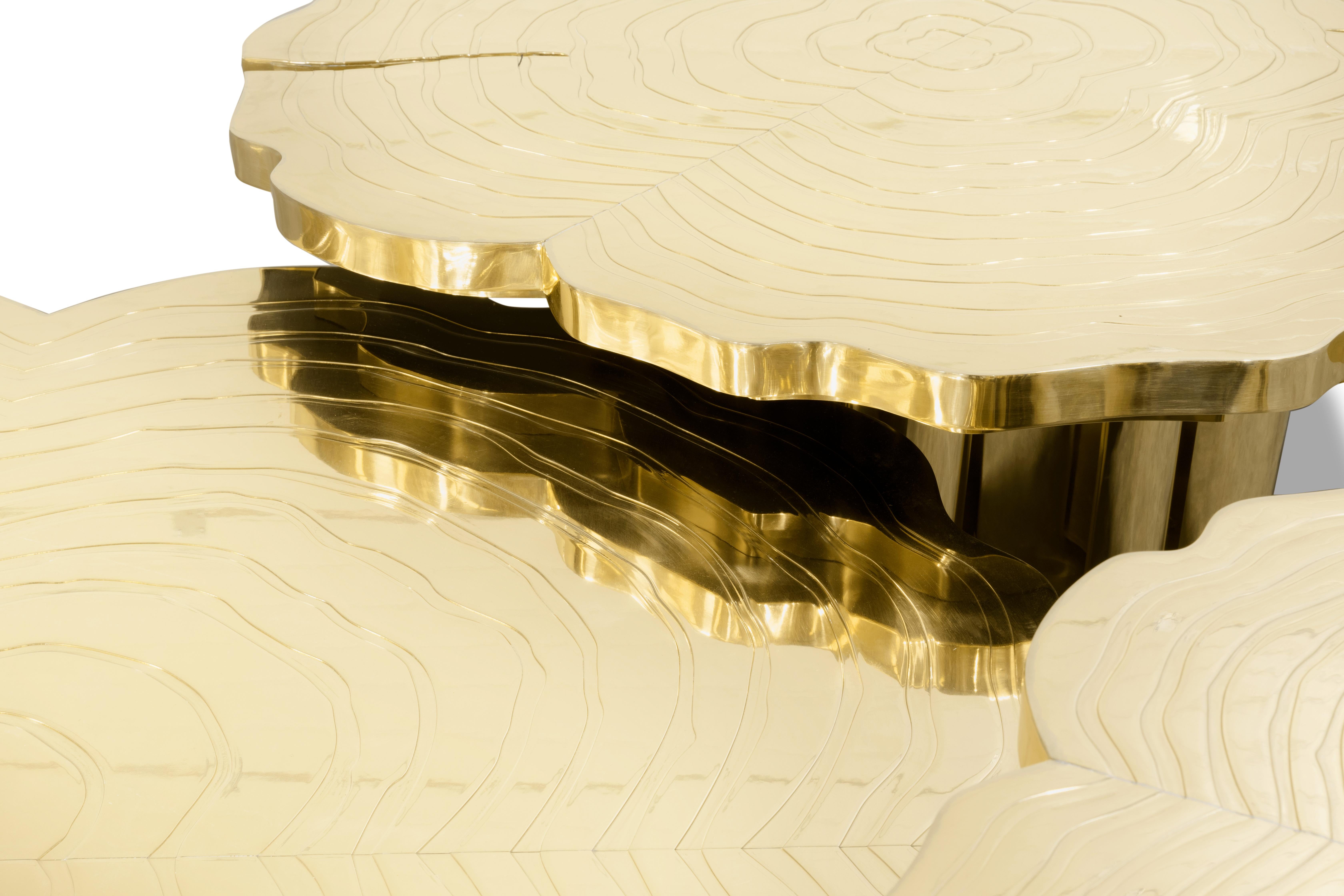 XXI secolo e contemporaneo Tavolo da centro Fortuna Gold - Ottone placcato oro lavorato a mano - Boca Do Lobo in vendita