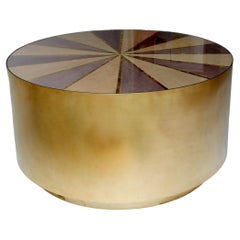 "Fortuna" Metallic Marquetry Brushed Brass Circular Coffee Table