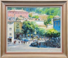 Sintra, Main Square, peinture de 1980 par Fortunato Anjos, scène de rue du Portugal