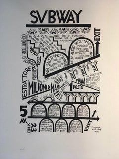 1974 Italy  Fortunato Depero Subway Black and White Numbered Print on Paper
