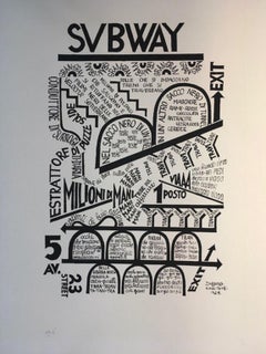 1974 Italy  Fortunato Depero Subway Black and White Numbered Print on Paper  