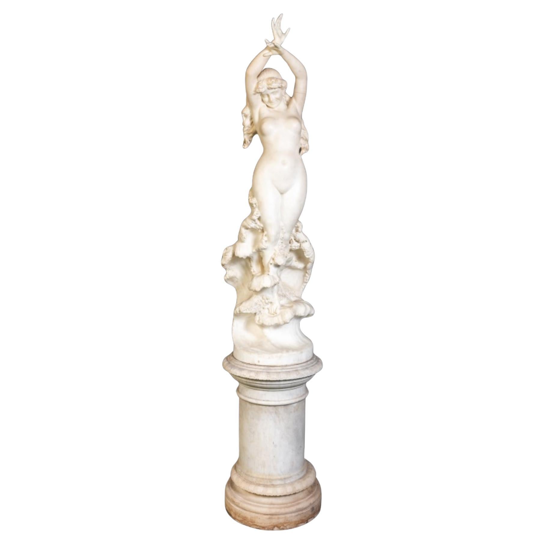 Fortunato Galli „Sea Nymph“ Skulptur aus weißem Marmor