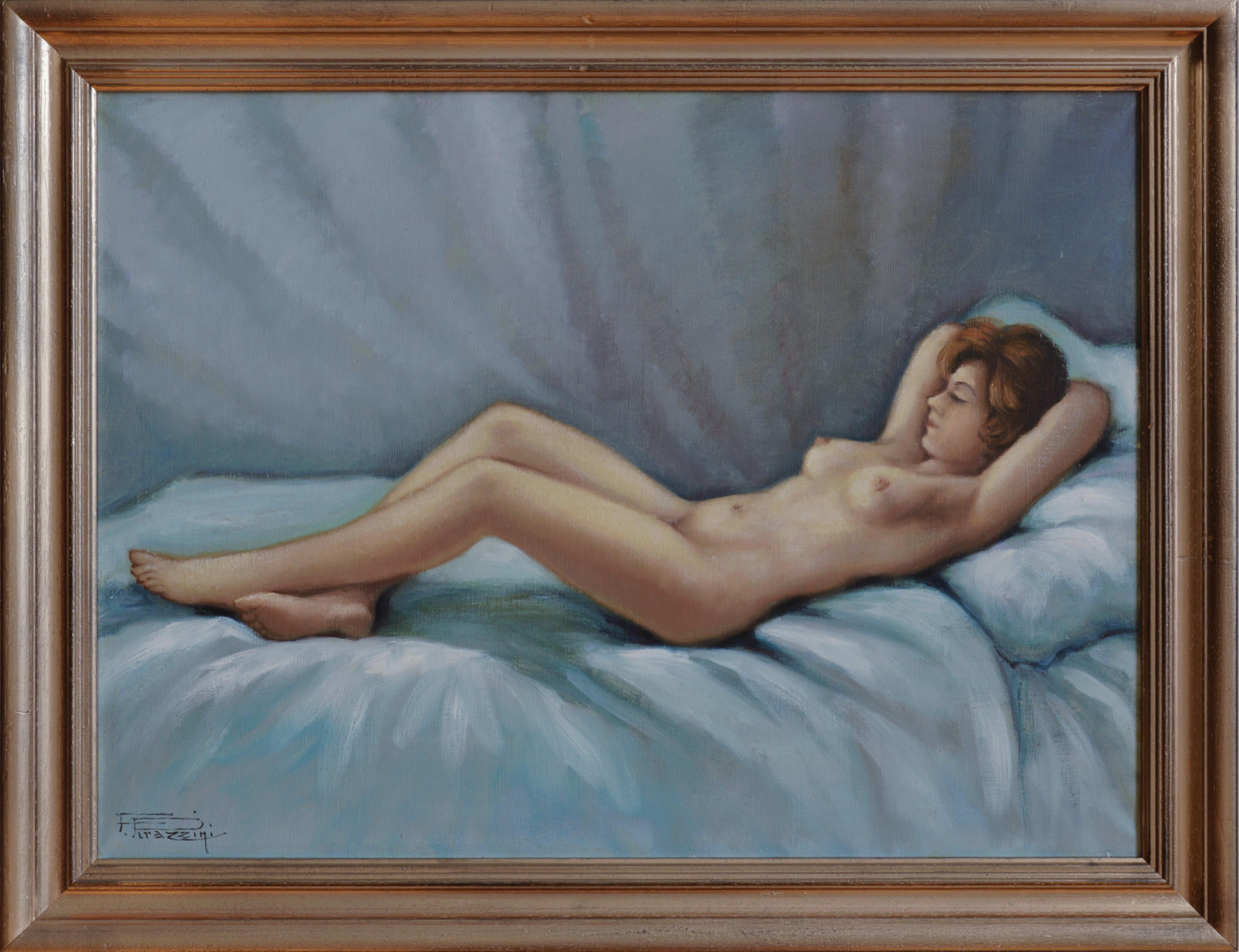 Fortunato Pirazzini Figurative Painting - School of Paris, Sleeping Woman, Nude, Oil on Canvas