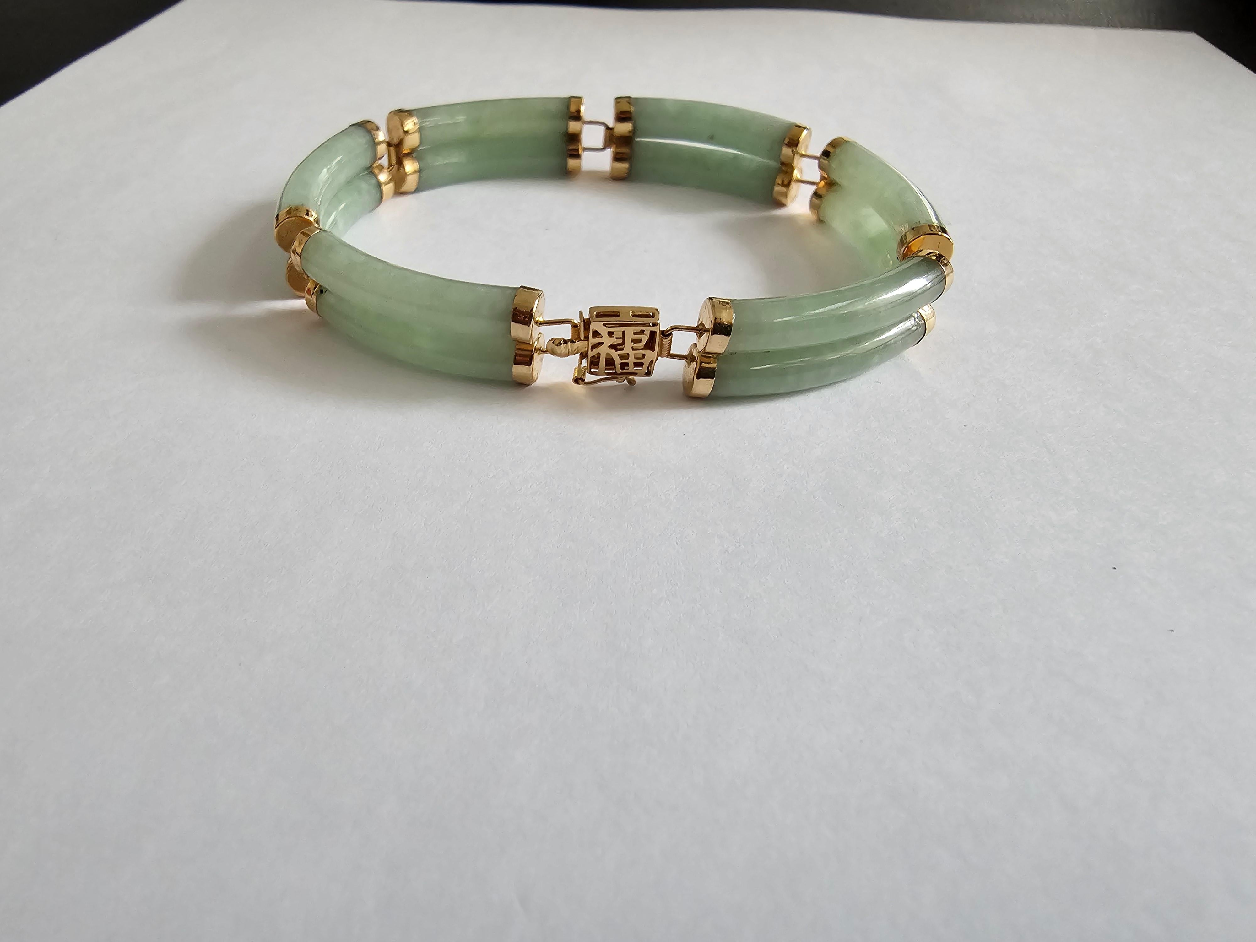 Fortune A-Jade Bracelet Double Bars with 14K Solid Yellow Gold links and clasp For Sale 6