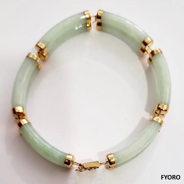 Fortune A-Jade Bracelet Double Bars with 14K Solid Yellow Gold links and clasp For Sale 5