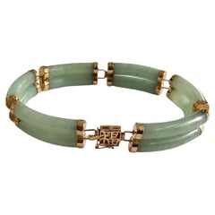 Fortune A-Jade Bracelet Double Bars with 14K Solid Yellow Gold links and clasp