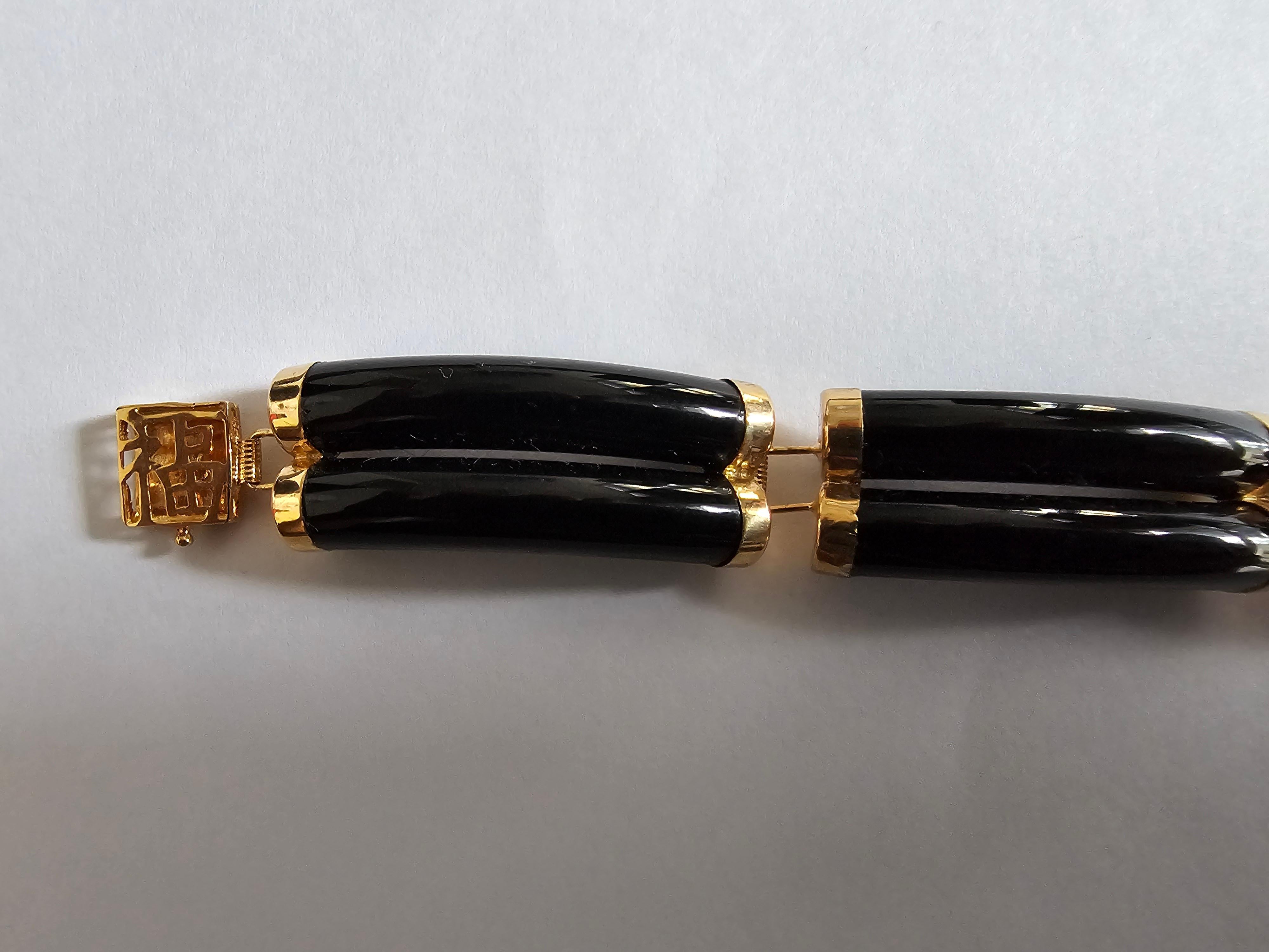 Fortune Armband aus schwarzem Onyx mit doppelten Bändern und Gliederverschluss aus 14K massivem Gelbgold im Angebot 5