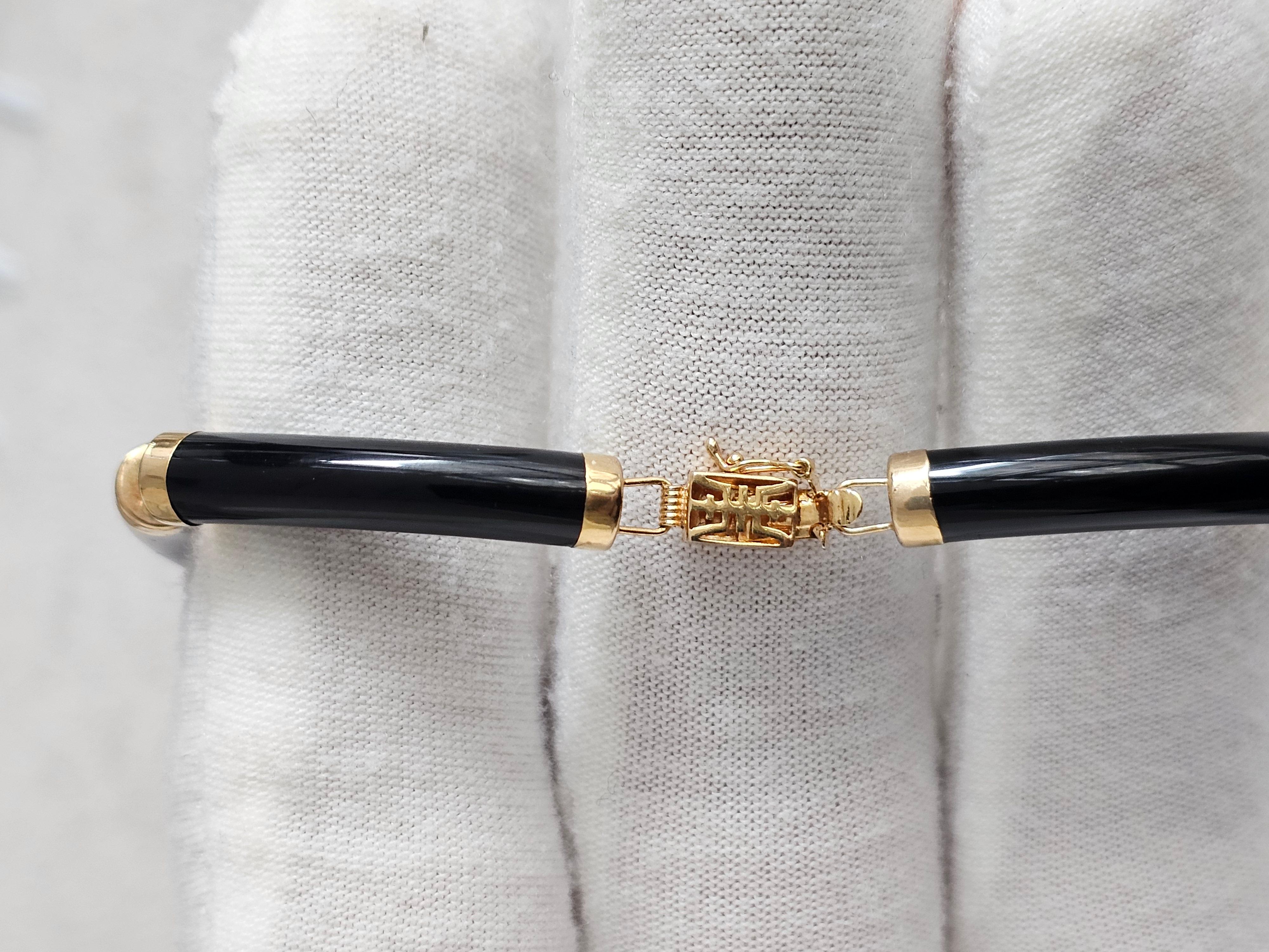 Fortune Black Onyx Tube Bars Bracelet with 14K Solid Yellow Gold links and clasp For Sale 7