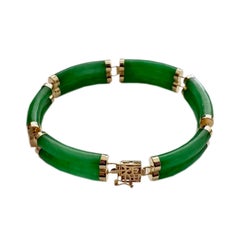 Fortune Jade Bracelet Double Bars with 14K Solid Yellow Gold links and clasp