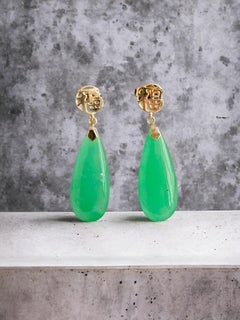 Fortune Jade Pendulum drop and Dangle Earrings (with Solid 14K Yellow Gold)