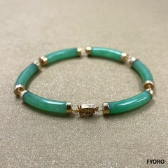 Fortune Jadeite Tube Bars Bracelet with 14K Solid Yellow Gold links and clasp