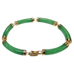 Fortune Jadeite Tube Bars Bracelet with 14K Solid Yellow Gold links and clasp