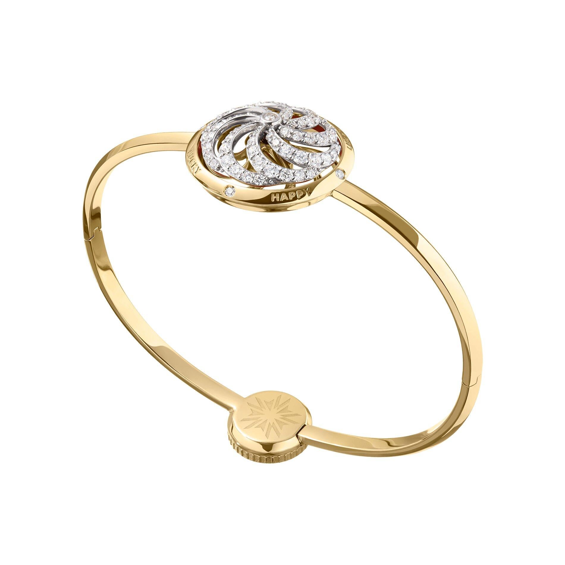 This sophisticated white & yellow gold and classic white diamonds Fortune kinetic bracelet is sure to encourage you to be bold, be brave, and grasp life with the belief that luck is on your side. Combines future-facing mystery with our signature