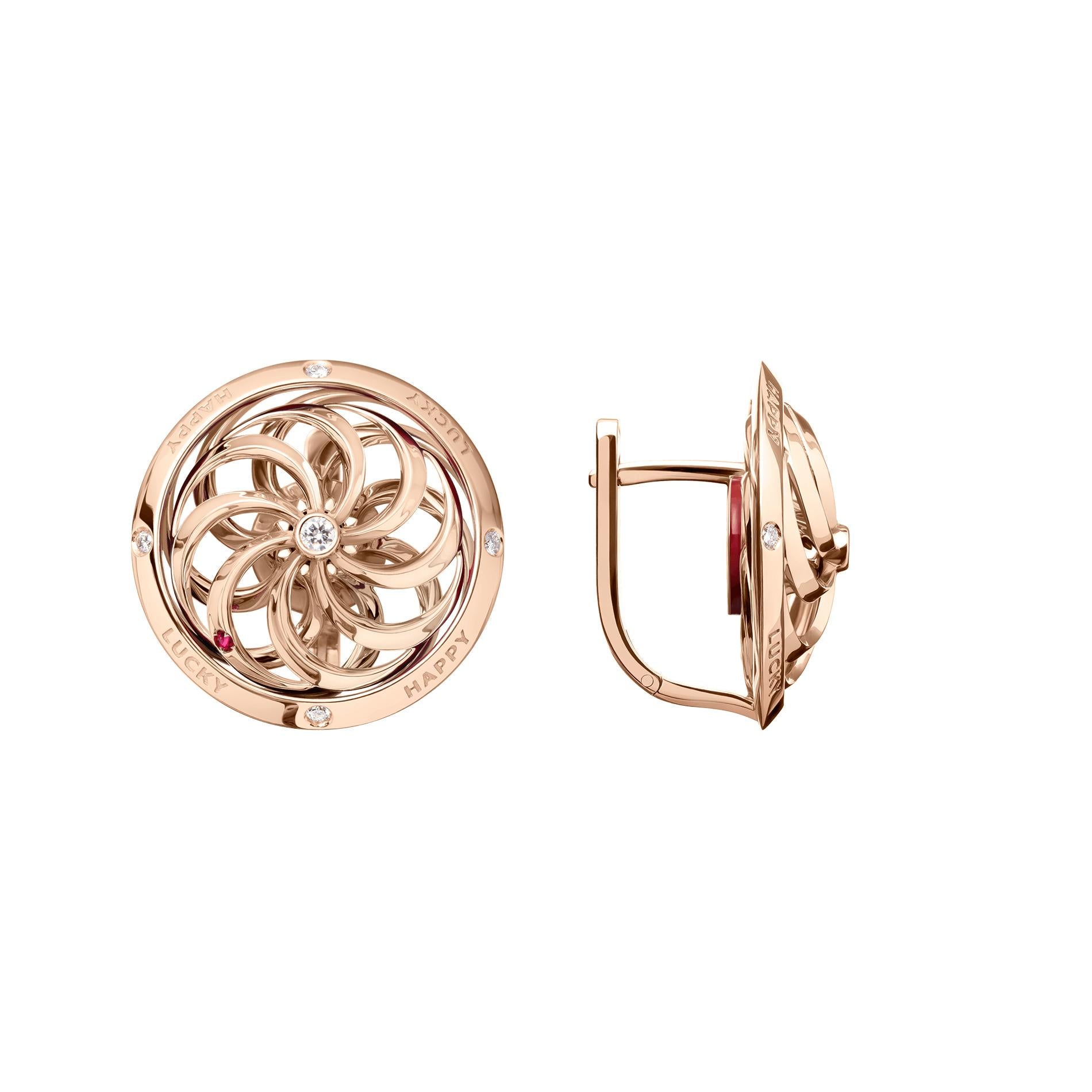 Taglio rotondo Orecchini Fortune Kinetic in oro rosa in vendita
