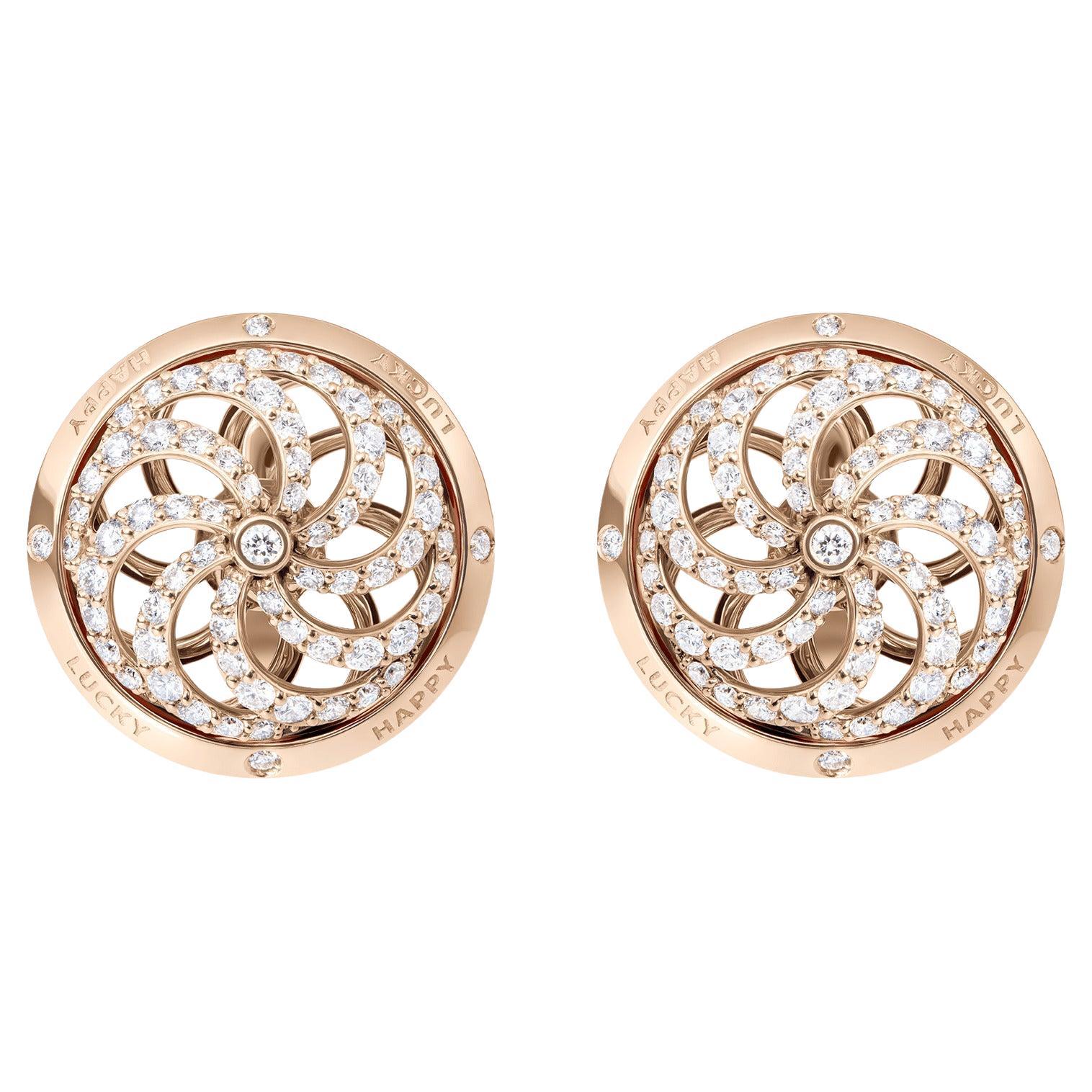 Fortune Kinetic Earrings in Rose Gold with White Diamonds