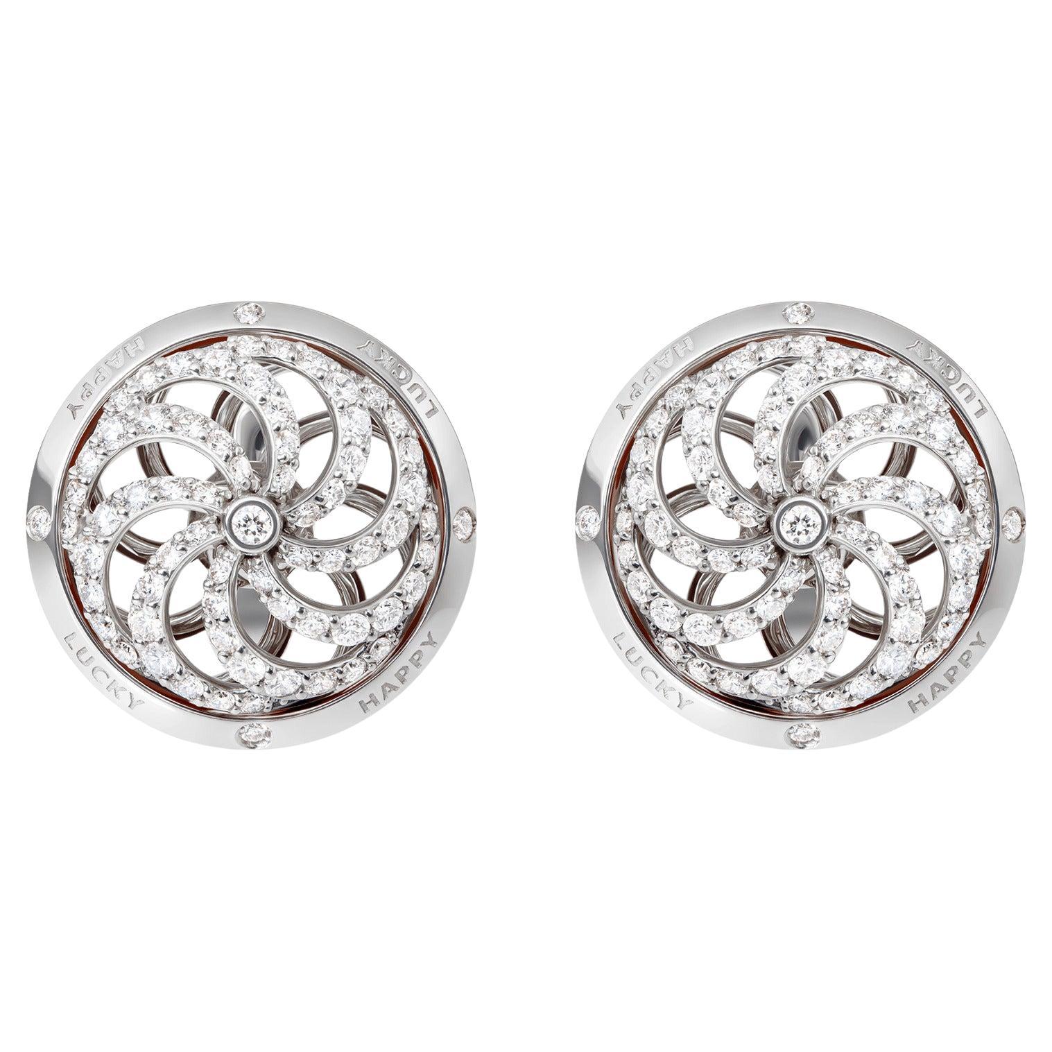 Fortune Kinetic Earrings in White Gold with White Diamonds