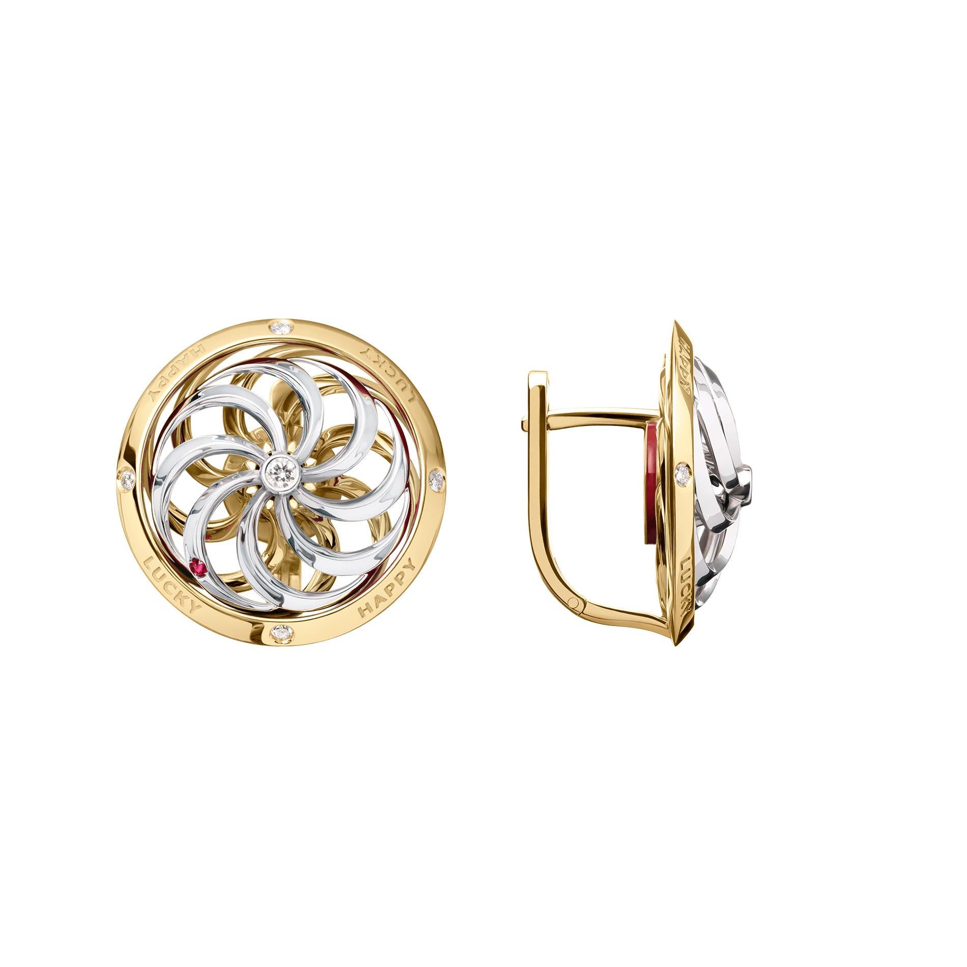 Make your own luck with our Fortune kinetic earrings. These sophisticated 18ct white & yellow gold Fortune kinetic earrings offers a playful take on the Wheel of Fortune, a symbol the world over for the euphoria that one stroke of luck can have… if