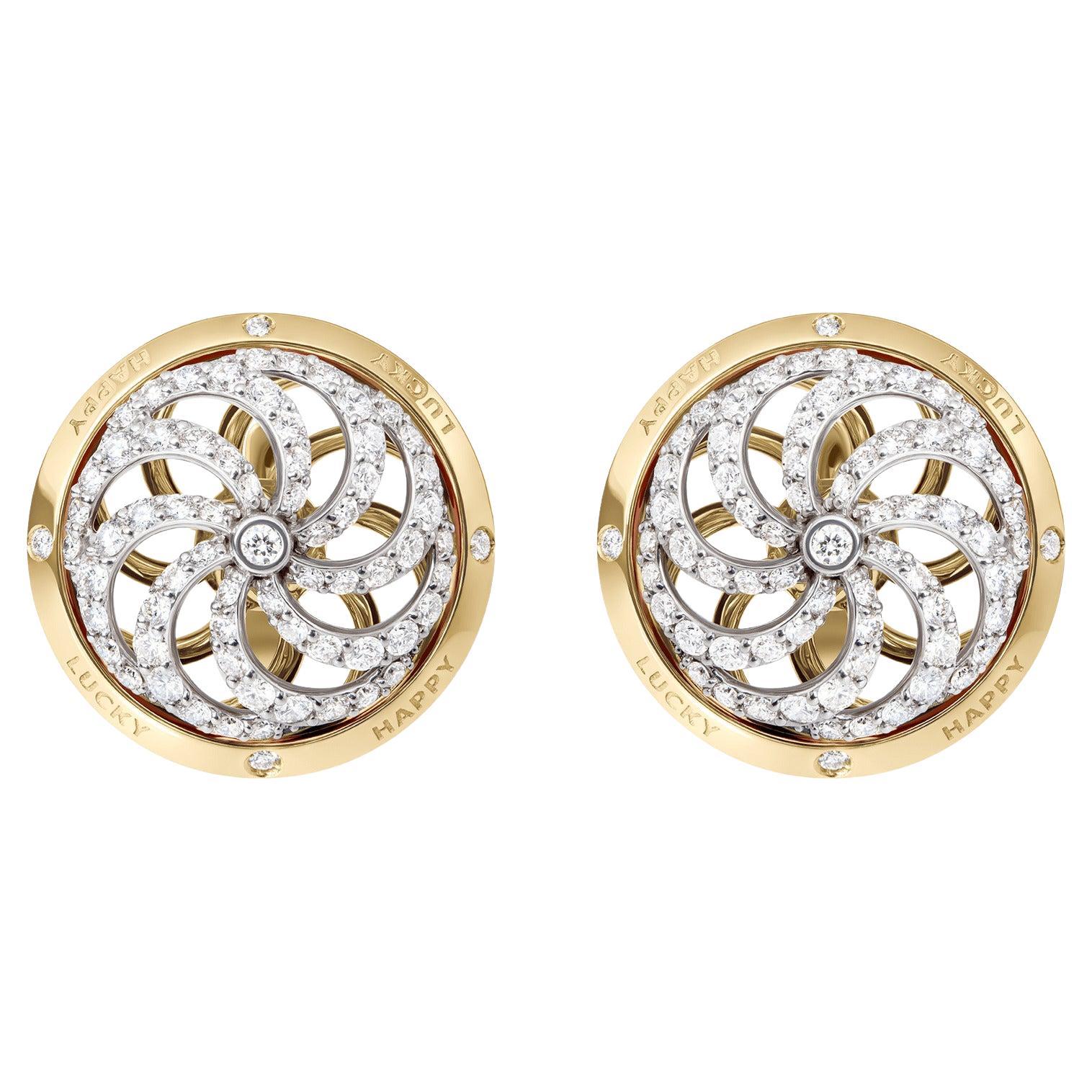 Fortune Kinetic Earrings in White & Yellow Gold with White Diamonds