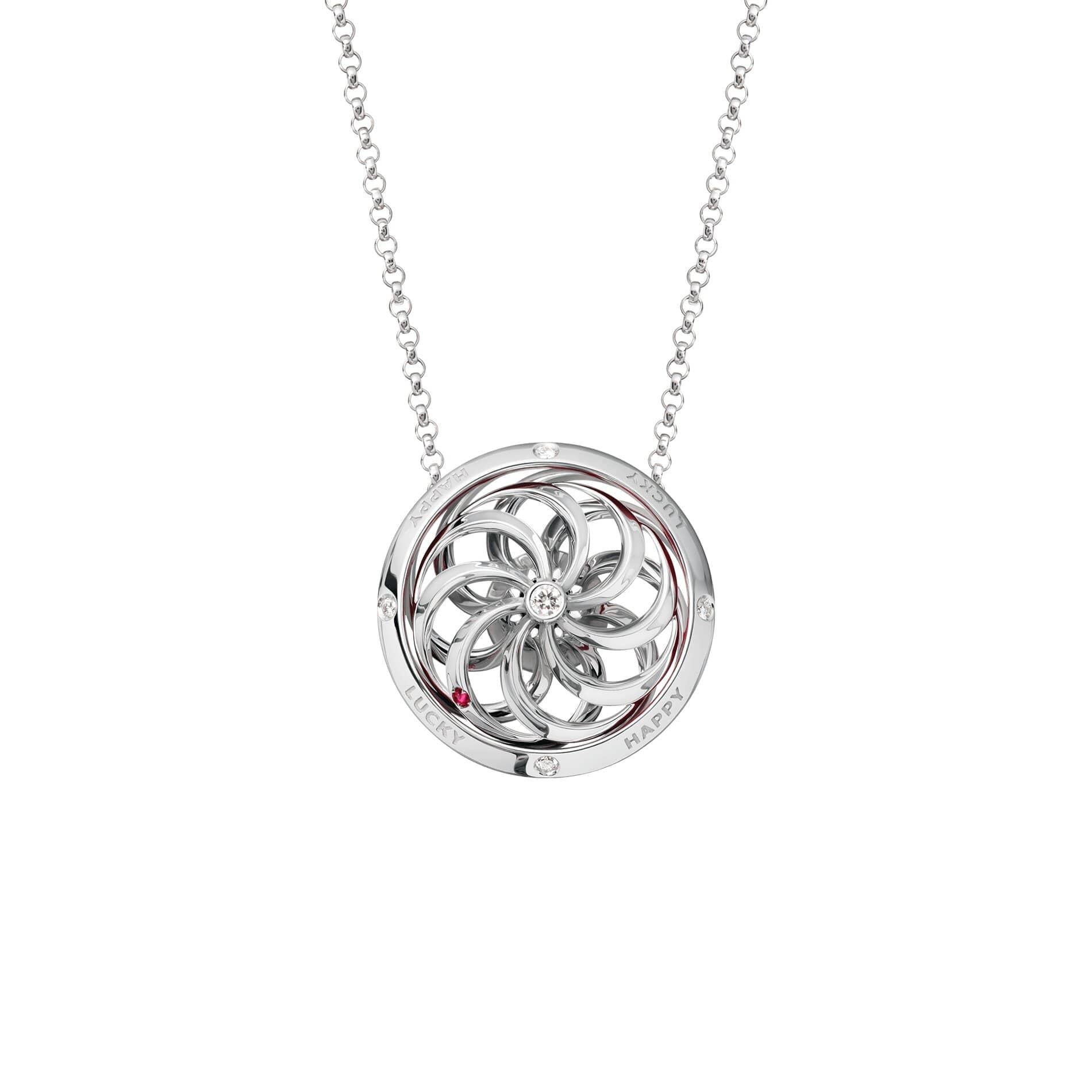 Crea la tua fortuna con il nostro ciondolo della fortuna. Il nostro elegante pendente cinetico Fortune della collezione Fortune è realizzato a mano in oro bianco con assoluta precisione. Lasciati stupire dal nostro caratteristico meccanismo cinetico
