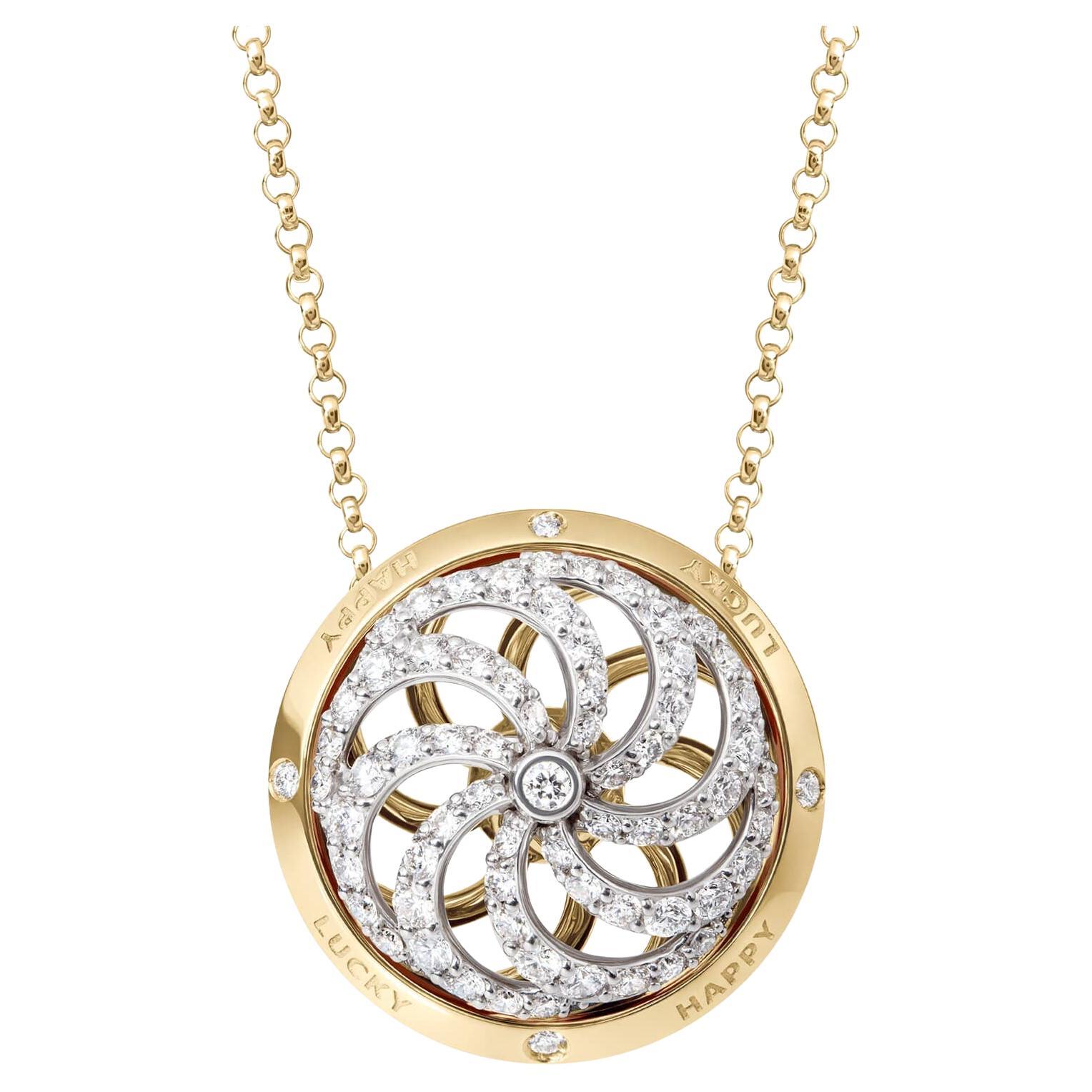 Fortune Kinetic Pendant in White & Yellow Gold with White Diamonds