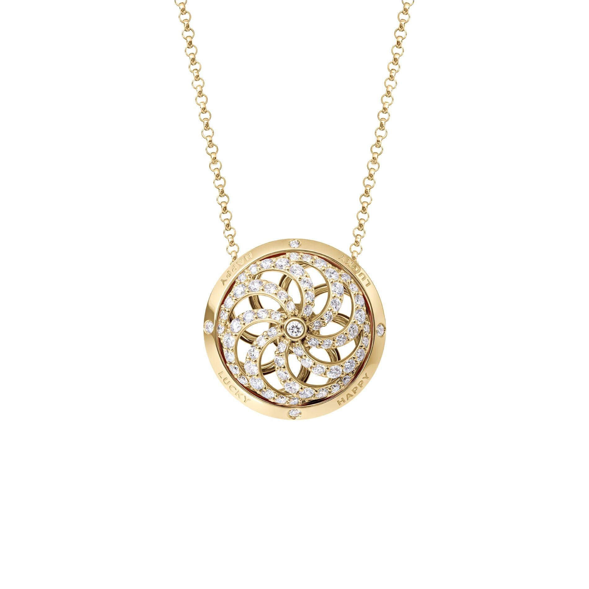 Contemporain Pendentif cinétique Fortune en or jaune avec diamants blancs en vente