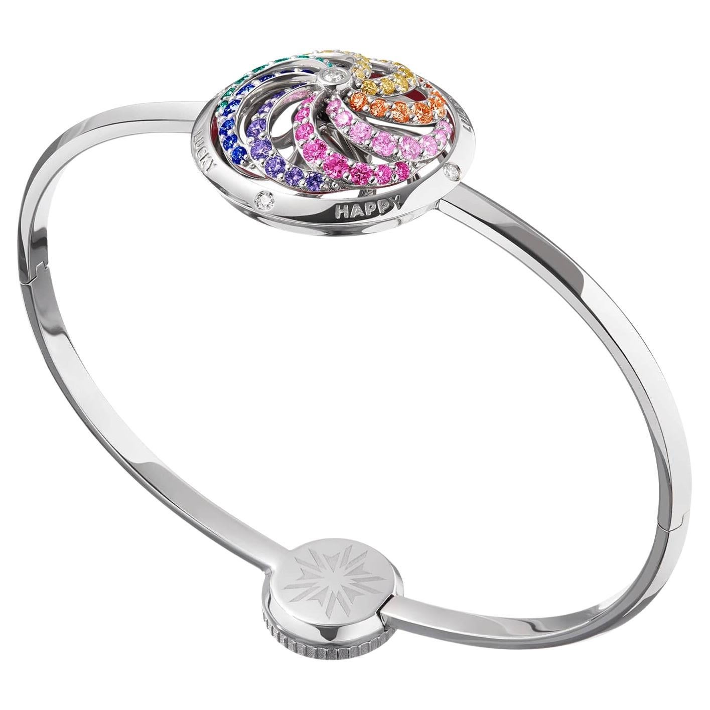 Fortune Kinetic Rainbow Bracelet in White Gold with White Diamonds & Precious St