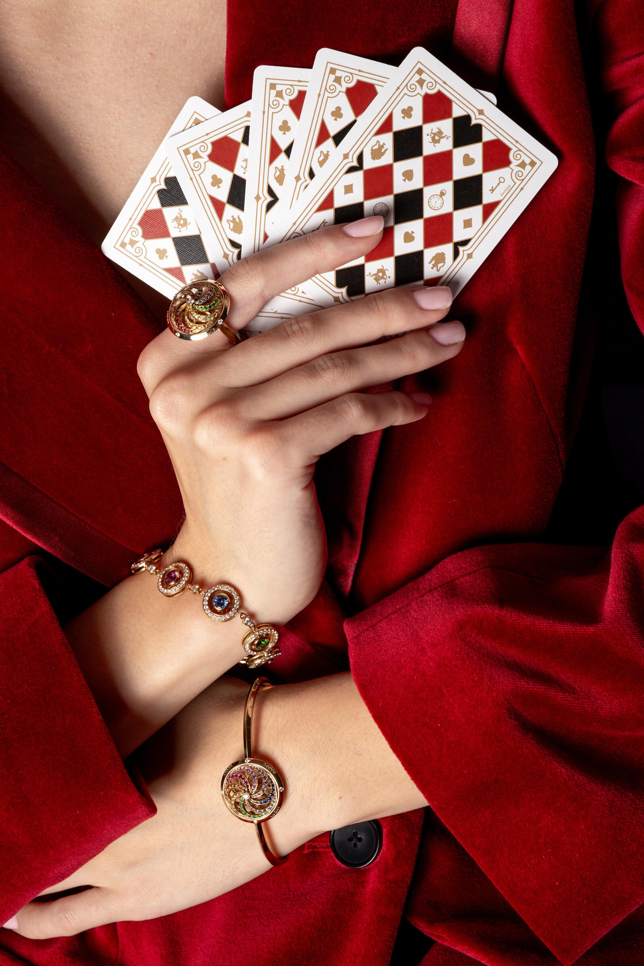 Fortune Kinetic Rainbow Bracelet in Yellow Gold with White Diamonds & Precious For Sale 5