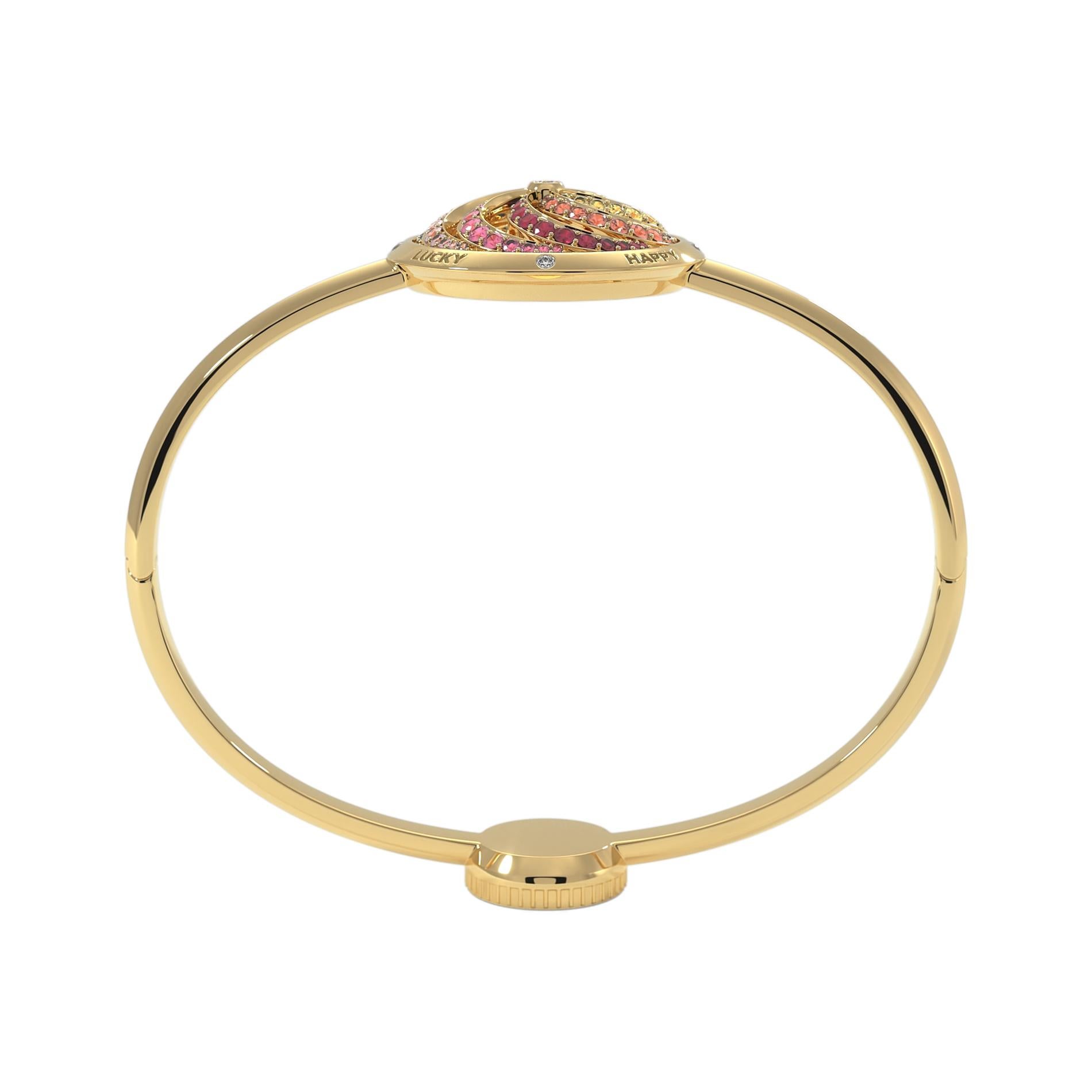 Round Cut Fortune Kinetic Rainbow Bracelet in Yellow Gold with White Diamonds & Precious For Sale