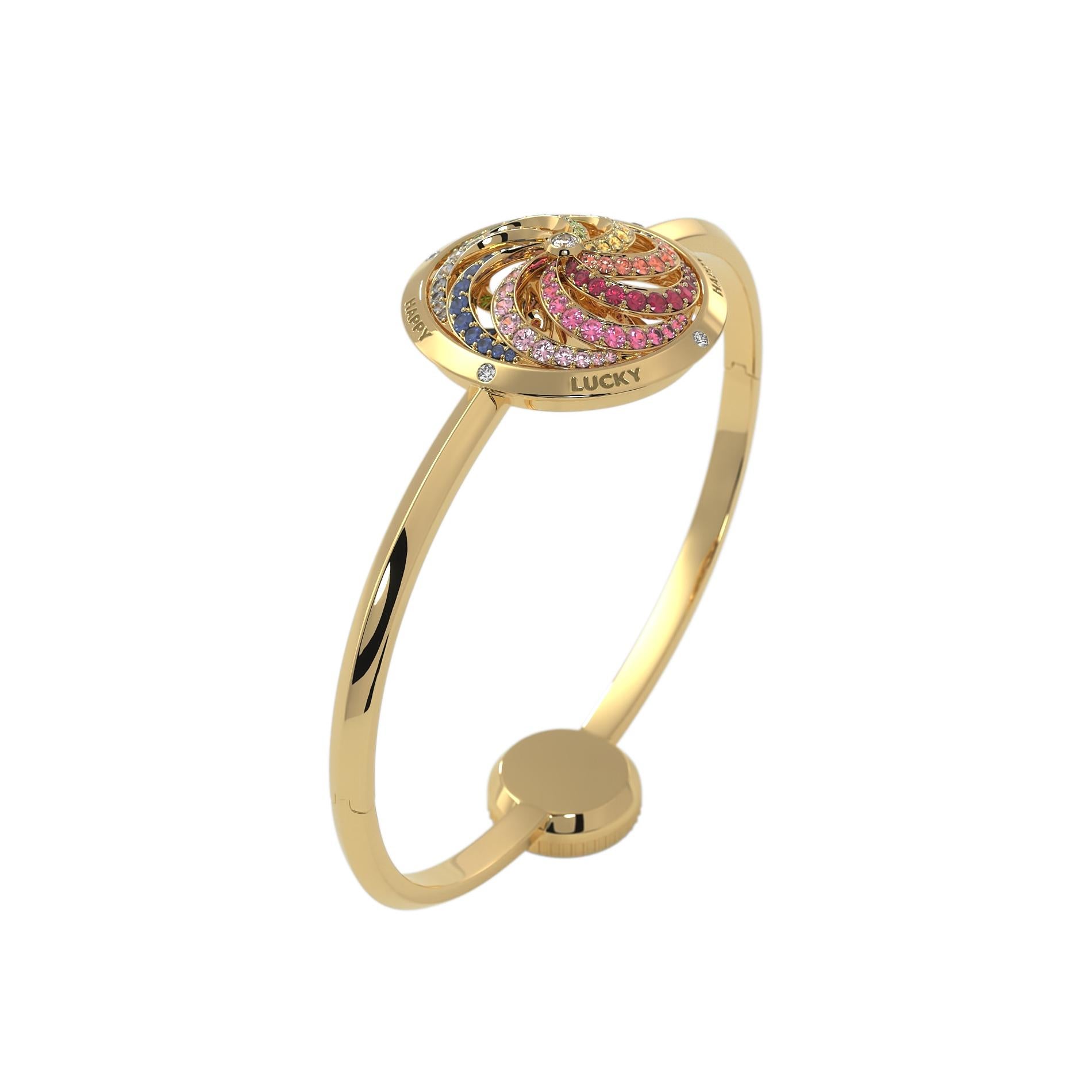 Women's or Men's Fortune Kinetic Rainbow Bracelet in Yellow Gold with White Diamonds & Precious For Sale