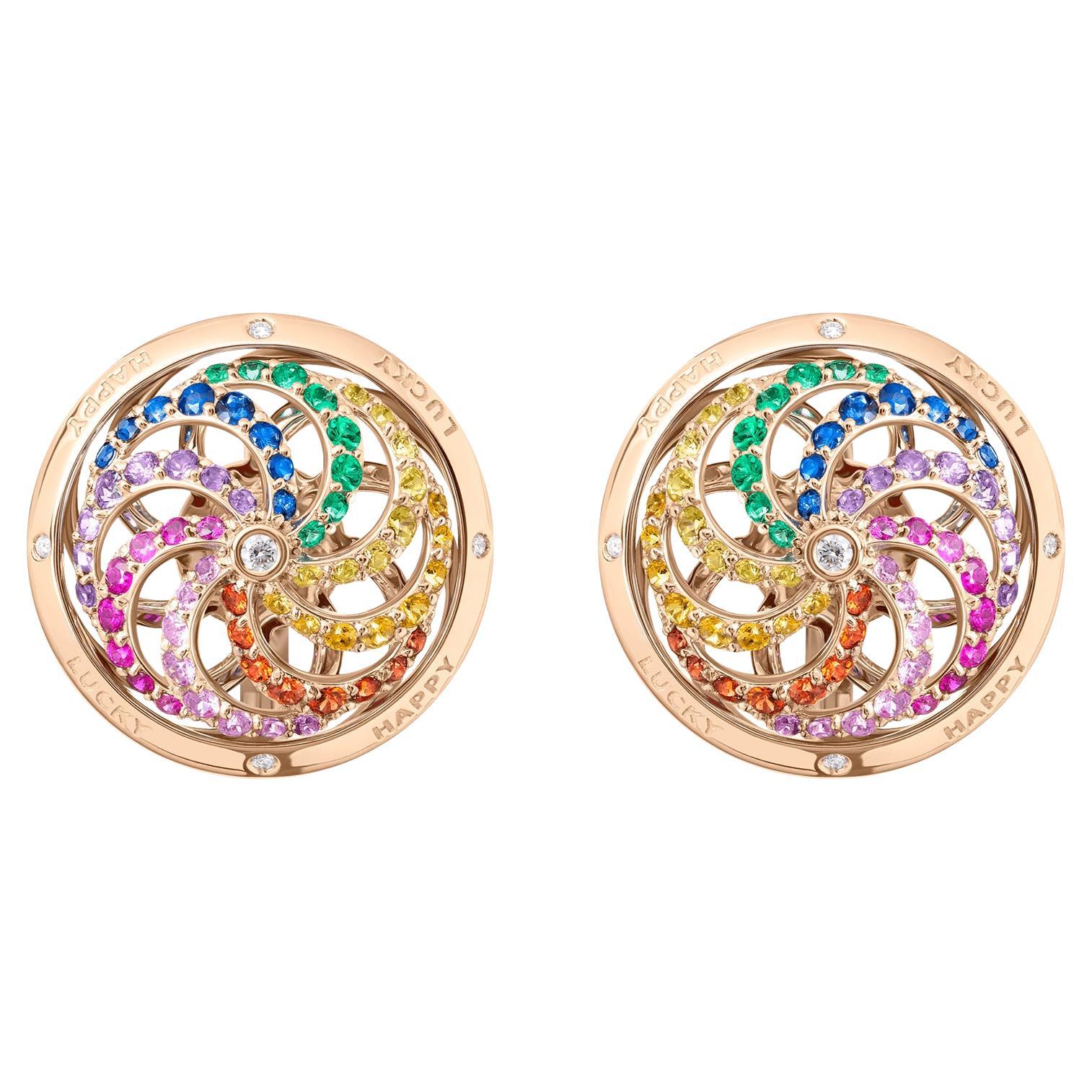 Fortune Kinetic Rainbow Earrings in Rose Gold with White Gold & Precious Stones