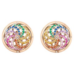 Boucles d'oreilles arc-en-ciel cinétiques Fortune en or rose avec or blanc et pierres précieuses