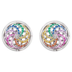 Boucles d'oreilles arc-en-ciel cinétiques Fortune en or blanc avec diamants blancs et pierres précieuses