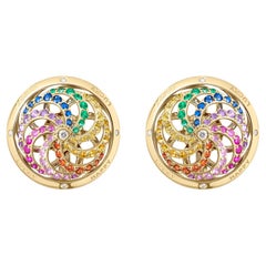 Boucles d'oreilles arc-en-ciel cinétiques Fortune en or jaune avec diamants blancs et précieux S