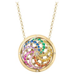 Fortune Kinetic Rainbow Pendant in Yellow Gold with White Diamonds & Precious St